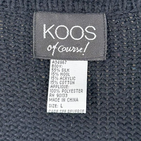 Koos of Course Black Silk/Wool Quilted Artsy Long Duster Cardigan Size L Sweater - Picture 6 of 6